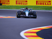 George Russell of Mercedes-AMG Petronas is driving his single-seater after the free practice of the Belgian GP, the 14th race of the Formula...