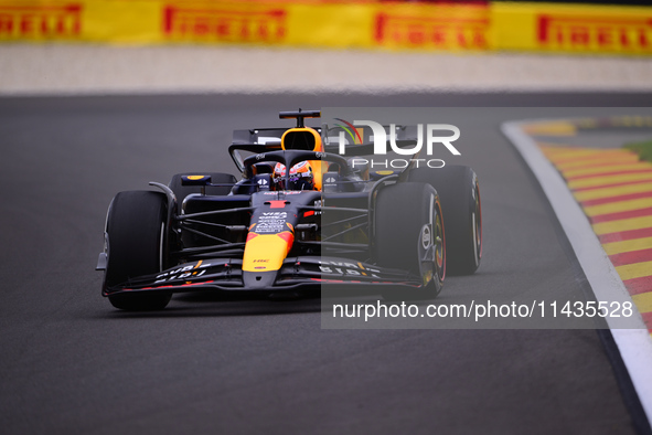 Max Verstappen of Red Bull Racing Honda is driving his single-seater after the free practice of the Belgian GP, the 14th race of the Formula...