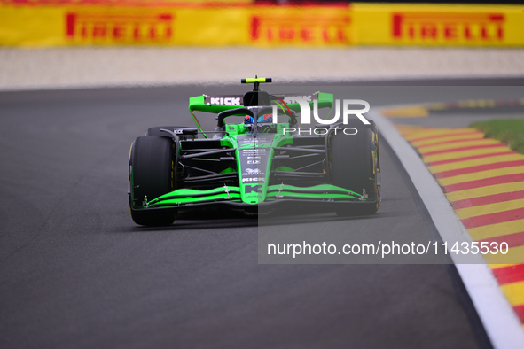 Guanyu Zhou of Stake F1 Team Sauber is driving his single-seater after the free practice of the Belgian GP, the 14th race of the Formula 1 W...