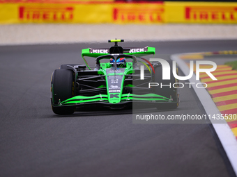 Guanyu Zhou of Stake F1 Team Sauber is driving his single-seater after the free practice of the Belgian GP, the 14th race of the Formula 1 W...