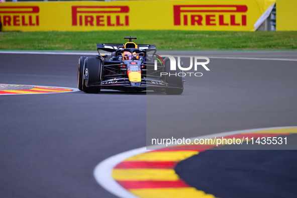 Max Verstappen of Red Bull Racing Honda is driving his single-seater after the free practice of the Belgian GP, the 14th race of the Formula...