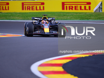 Max Verstappen of Red Bull Racing Honda is driving his single-seater after the free practice of the Belgian GP, the 14th race of the Formula...