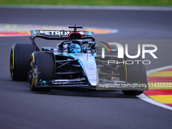 George Russell of Mercedes-AMG Petronas is driving his single-seater after the free practice of the Belgian GP, the 14th race of the Formula...