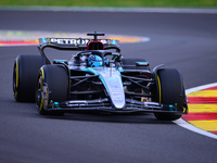 George Russell of Mercedes-AMG Petronas is driving his single-seater after the free practice of the Belgian GP, the 14th race of the Formula...