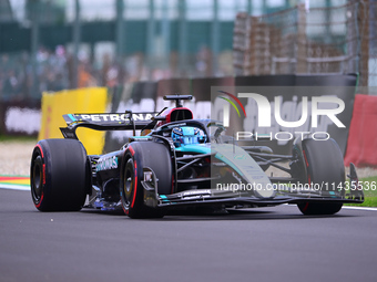 George Russell of Mercedes-AMG Petronas is driving his single-seater after the free practice of the Belgian GP, the 14th race of the Formula...