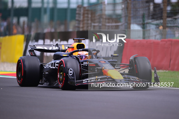 Max Verstappen of Red Bull Racing Honda is driving his single-seater after the free practice of the Belgian GP, the 14th race of the Formula...