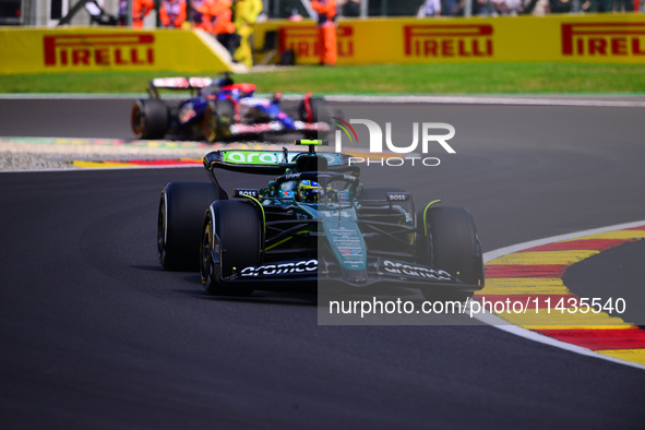 Fernando Alonso of Aston Martin Cognizant F1 Team is driving his single-seater after the free practice of the Belgian GP, the 14th race of t...