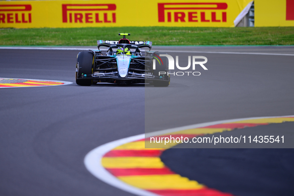 Lewis Hamilton of Mercedes-AMG Petronas F1 Team is driving his single-seater after the free practice of the Belgian GP, the 14th race of the...