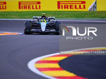 Lewis Hamilton of Mercedes-AMG Petronas F1 Team is driving his single-seater after the free practice of the Belgian GP, the 14th race of the...