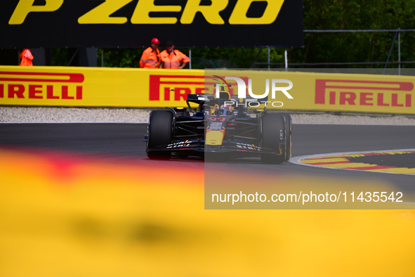 Sergio Perez of Red Bull Racing Honda is driving his single-seater after the free practice of the Belgian GP, the 14th race of the Formula 1...