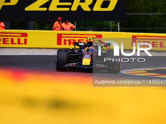 Sergio Perez of Red Bull Racing Honda is driving his single-seater after the free practice of the Belgian GP, the 14th race of the Formula 1...