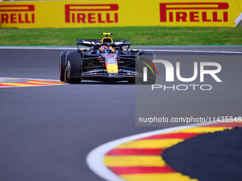 Sergio Perez of Red Bull Racing Honda is driving his single-seater after the free practice of the Belgian GP, the 14th race of the Formula 1...