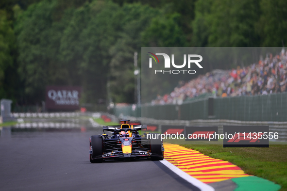 Sergio Perez of Red Bull Racing Honda is driving his single-seater after the free practice of the Belgian GP, the 14th race of the Formula 1...