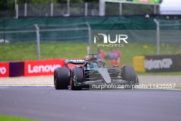 George Russell of Mercedes-AMG Petronas is driving his single-seater after the free practice of the Belgian GP, the 14th race of the Formula...