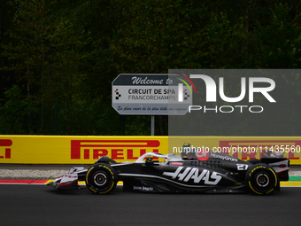 Niko Hulkenberg of Haas F1 Team is driving his single-seater after the free practice of the Belgian GP, the 14th race of the Formula 1 World...