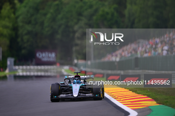 George Russell of Mercedes-AMG Petronas is driving his single-seater after the free practice of the Belgian GP, the 14th race of the Formula...