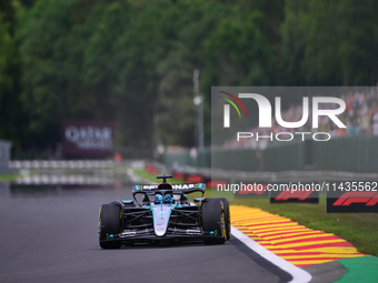 George Russell of Mercedes-AMG Petronas is driving his single-seater after the free practice of the Belgian GP, the 14th race of the Formula...