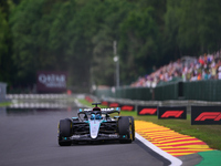 George Russell of Mercedes-AMG Petronas is driving his single-seater after the free practice of the Belgian GP, the 14th race of the Formula...