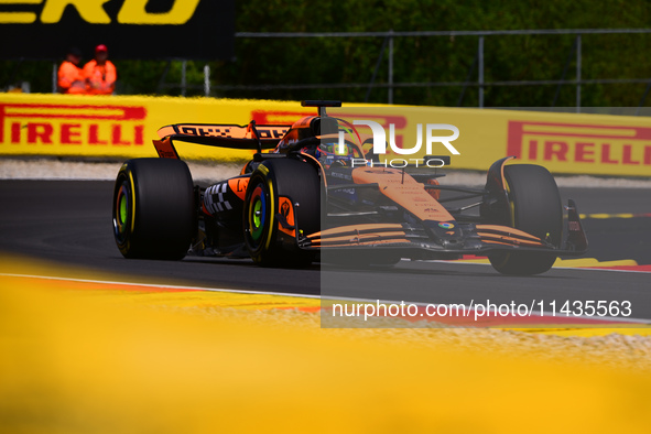 Oscar Piastri of McLaren F1 Team is driving his single-seater after the free practice of the Belgian GP, the 14th race of the Formula 1 Worl...