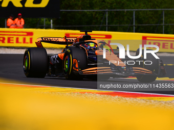 Oscar Piastri of McLaren F1 Team is driving his single-seater after the free practice of the Belgian GP, the 14th race of the Formula 1 Worl...