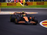 Lando Norris is driving his single-seater for the McLaren F1 Team after the free practice of the Belgian GP, the 14th race of the Formula 1...