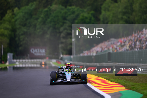 Lewis Hamilton of Mercedes-AMG Petronas F1 Team is driving his single-seater after the free practice of the Belgian GP, the 14th race of the...