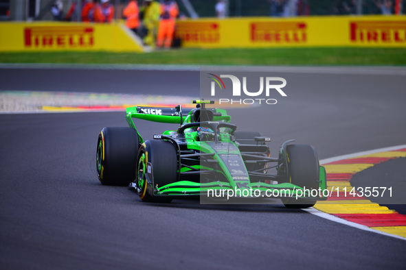 Guanyu Zhou of Stake F1 Team Sauber is driving his single-seater after the free practice of the Belgian GP, the 14th race of the Formula 1 W...