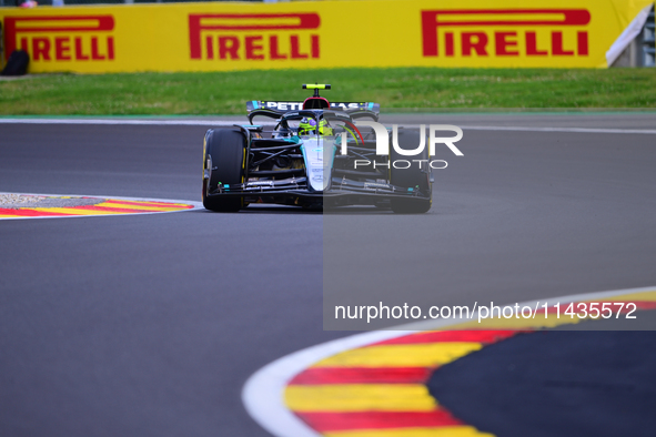 Lewis Hamilton of Mercedes-AMG Petronas F1 Team is driving his single-seater after the free practice of the Belgian GP, the 14th race of the...