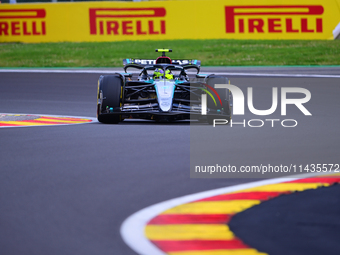 Lewis Hamilton of Mercedes-AMG Petronas F1 Team is driving his single-seater after the free practice of the Belgian GP, the 14th race of the...