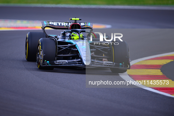 Lewis Hamilton of Mercedes-AMG Petronas F1 Team is driving his single-seater after the free practice of the Belgian GP, the 14th race of the...