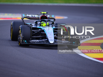 Lewis Hamilton of Mercedes-AMG Petronas F1 Team is driving his single-seater after the free practice of the Belgian GP, the 14th race of the...