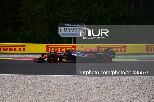 Sergio Perez of Red Bull Racing Honda is driving his single-seater after the free practice of the Belgian GP, the 14th race of the Formula 1...