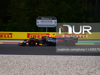 Sergio Perez of Red Bull Racing Honda is driving his single-seater after the free practice of the Belgian GP, the 14th race of the Formula 1...