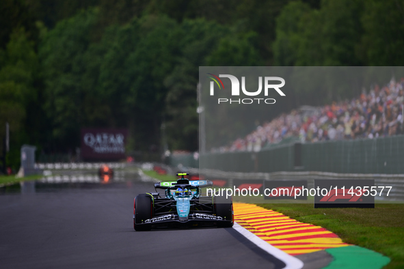 Fernando Alonso of Aston Martin Cognizant F1 Team is driving his single-seater after the free practice of the Belgian GP, the 14th race of t...