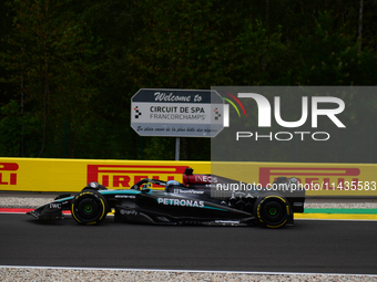 George Russell of Mercedes-AMG Petronas is driving his single-seater after the free practice of the Belgian GP, the 14th race of the Formula...