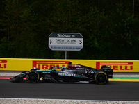 George Russell of Mercedes-AMG Petronas is driving his single-seater after the free practice of the Belgian GP, the 14th race of the Formula...