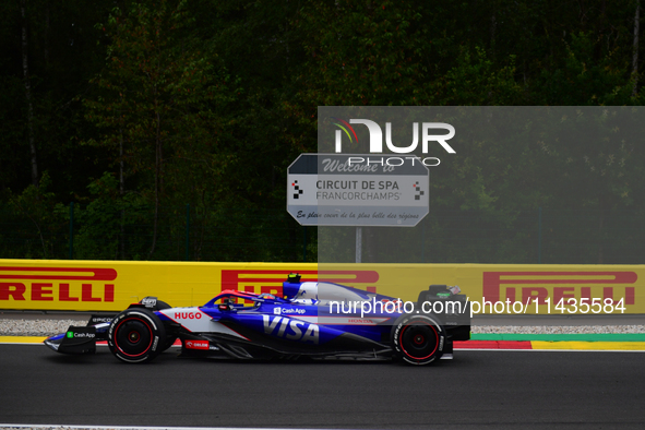 Yuki Tsunoda of Visa Cash-Up Racing Bulls is driving his single-seater after the free practice of the Belgian GP, the 14th race of the Formu...