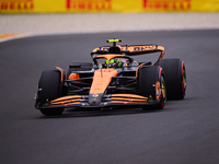 Lando Norris is driving his single-seater for the McLaren F1 Team after the free practice of the Belgian GP, the 14th race of the Formula 1...