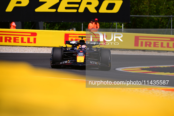 Max Verstappen of Red Bull Racing Honda is driving his single-seater after the free practice of the Belgian GP, the 14th race of the Formula...