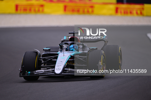 George Russell of Mercedes-AMG Petronas is driving his single-seater after the free practice of the Belgian GP, the 14th race of the Formula...