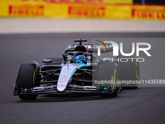 George Russell of Mercedes-AMG Petronas is driving his single-seater after the free practice of the Belgian GP, the 14th race of the Formula...