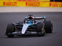 George Russell of Mercedes-AMG Petronas is driving his single-seater after the free practice of the Belgian GP, the 14th race of the Formula...