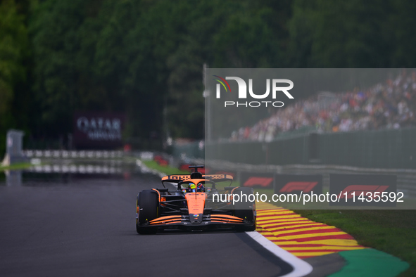 Oscar Piastri of McLaren F1 Team is driving his single-seater after the free practice of the Belgian GP, the 14th race of the Formula 1 Worl...