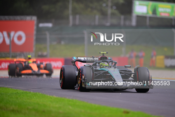 Lewis Hamilton of Mercedes-AMG Petronas F1 Team is driving his single-seater after the free practice of the Belgian GP, the 14th race of the...