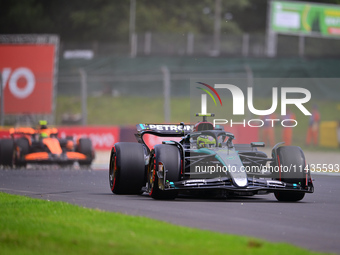 Lewis Hamilton of Mercedes-AMG Petronas F1 Team is driving his single-seater after the free practice of the Belgian GP, the 14th race of the...