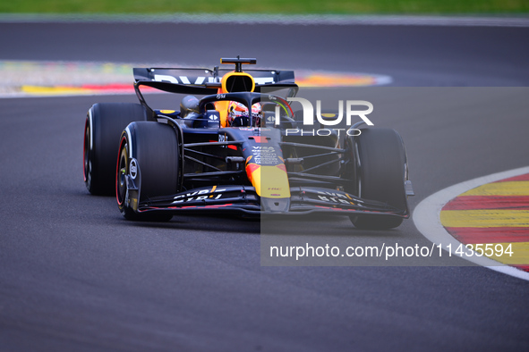 Max Verstappen of Red Bull Racing Honda is driving his single-seater after the free practice of the Belgian GP, the 14th race of the Formula...