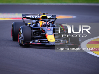 Max Verstappen of Red Bull Racing Honda is driving his single-seater after the free practice of the Belgian GP, the 14th race of the Formula...