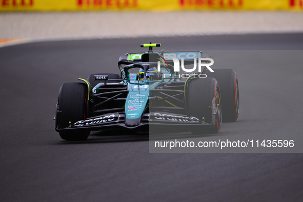 Fernando Alonso of Aston Martin Cognizant F1 Team is driving his single-seater after the free practice of the Belgian GP, the 14th race of t...