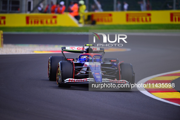 Yuki Tsunoda of Visa Cash-Up Racing Bulls is driving his single-seater after the free practice of the Belgian GP, the 14th race of the Formu...