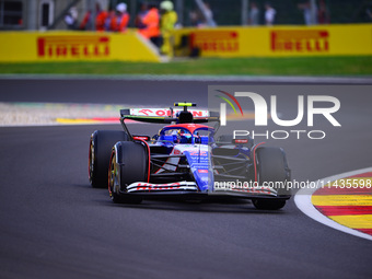 Yuki Tsunoda of Visa Cash-Up Racing Bulls is driving his single-seater after the free practice of the Belgian GP, the 14th race of the Formu...